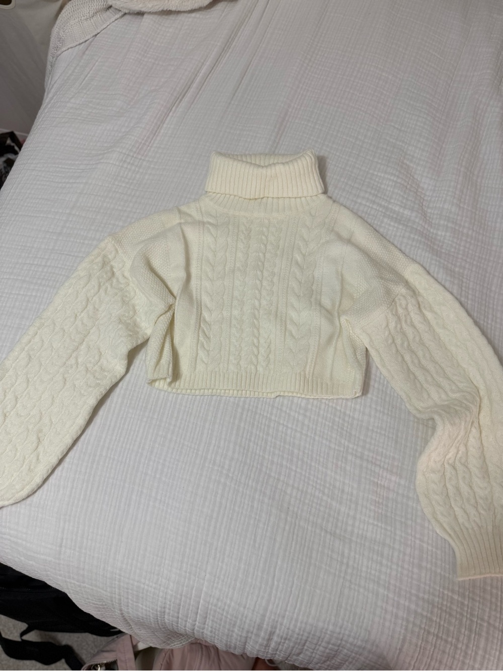 REVOLVE Cropped Cable Turtleneck Sweater - Cream